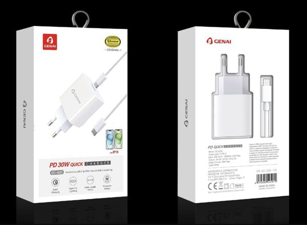 GENAI GN-GC-Q32 30W KIT CARICATORE USB-C+CAVO USB-C A LIGHTNING