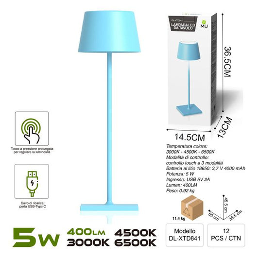 DL-XTD841 TOUCHLAMPADA IN FERRO AZZURRO  RICARICA USB