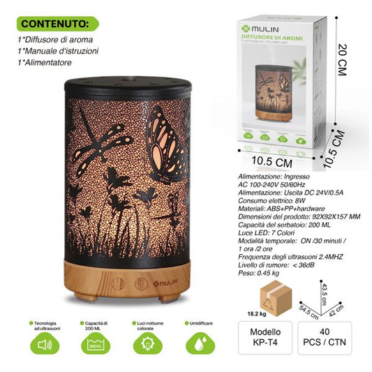 MU KP-T4 DIFFUSORE DI AROMI 7 OPZIONI DI COLORE LED