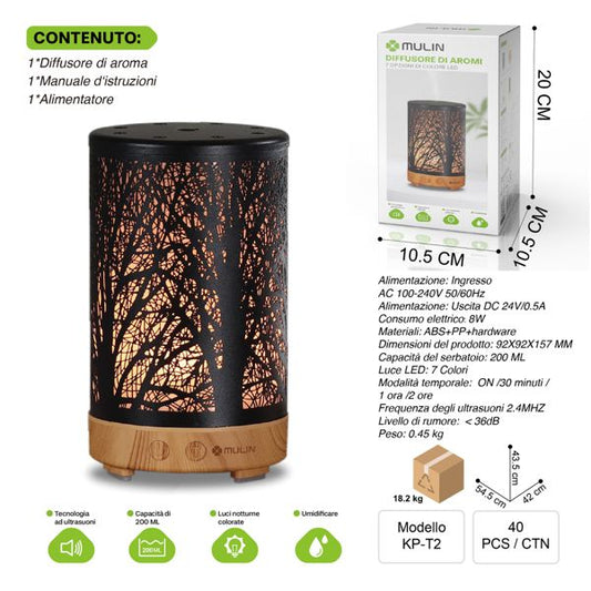MU KP-T2 DIFFUSORE DI AROMI (7 OPZIONI DI COLORE LED)