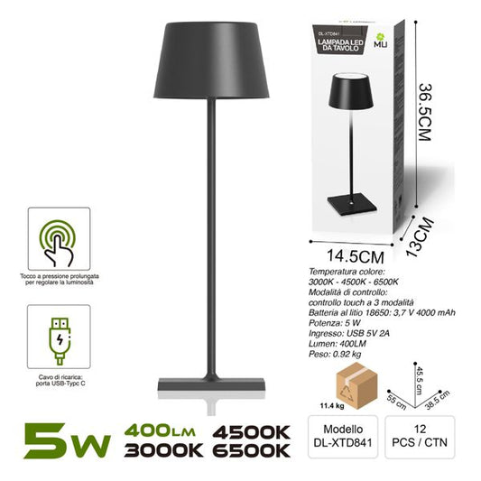 DL-XTD841 TOUCHLAMPADA IN FERRO NERO  RICARICA USB