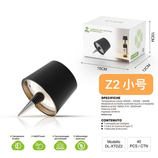 DL-XTDZ2 LAMPADA PER BOTTIGLIERICARICABILE NERO (PICCOLO)