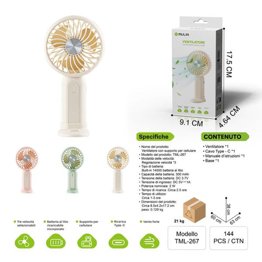 TML-267 VENTILATORE CON SUPPORTO PER CELLULARE