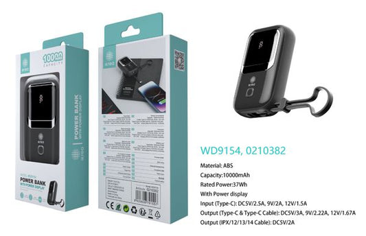 NERO POWER BANK CON DISPLAY E CORDINO 37WH 10000MAH