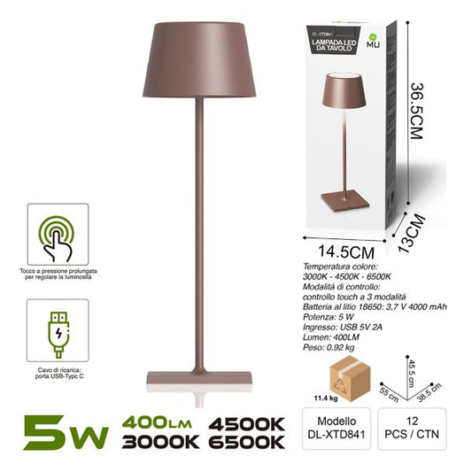 DL-XTD841 TOUCHLAMPADA IN FERRO TORTARA  RICARICA USB