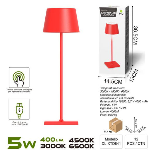 DL-XTD841 TOUCHLAMPADA IN FERRO ROSSO  RICARICA USB