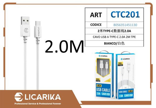 CAVO USB A TYPE-C 2.0A 2M TPE