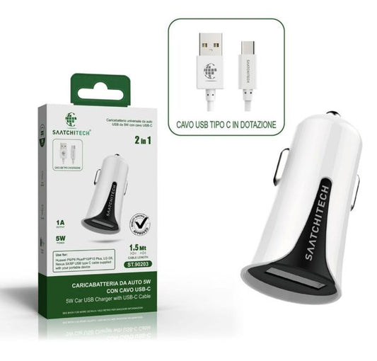 CARICABATTERIA DA AUTO 5W COM CAVO USB-C