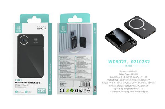 NERO MAGETICALPOWER BANK A RICARICA VELOCE 2 IN 1 INGRESSO TYPE-C/USB-A 6500MAH 22.5W