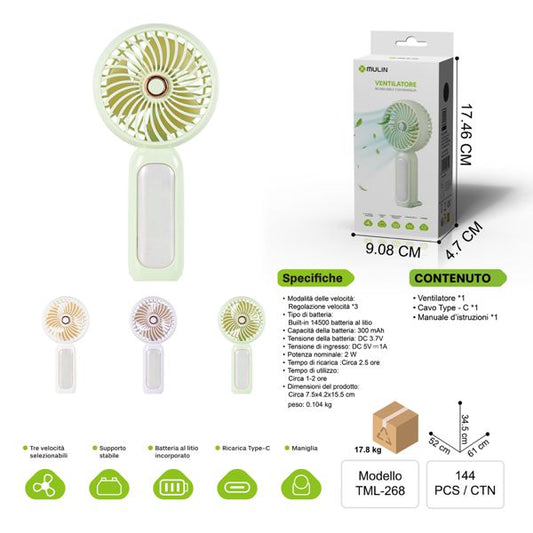 TML-268 VENTILATORE RICARICABILE MANIGLIA