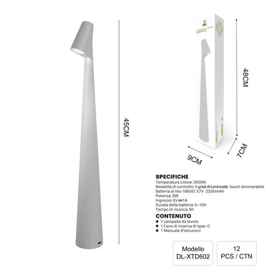 DL-XTD601 45CM LAMPADA DA TAVOLO GRIGIO