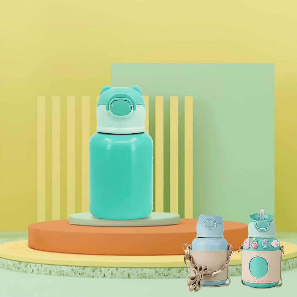 Borraccia Termica Thermos per Bambini in Acciaio Inox 500ML con Cannuccia e Tracolla