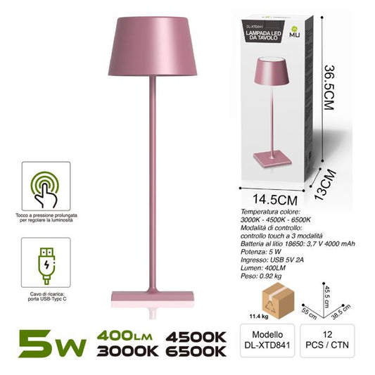 DL-XTD841 TOUCHLAMPADA IN FERRO ROSA DORATA  RICARICA USB