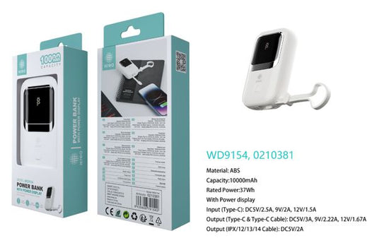 BIANCO POWER BANK CON DISPLAY E CORDINO 37WH 10000MAH