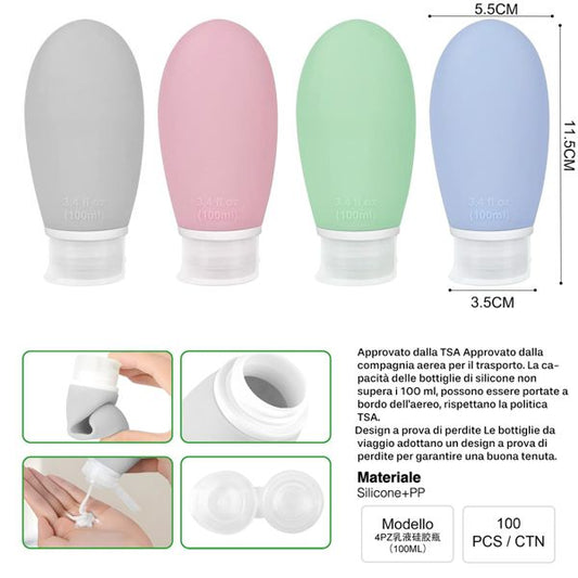 BOTTIGLIA DA VIAGGIO IN SILICONE 4PZ^60ML