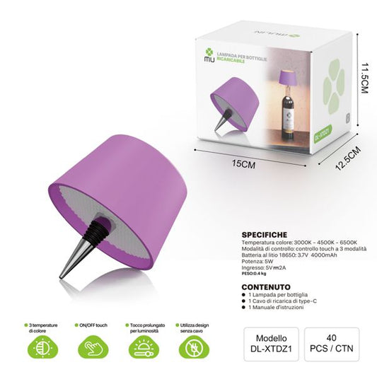 DL-XTDZ1 LAMPADA PER BOTTIGLIE RICARICABILE ROSA DORATO