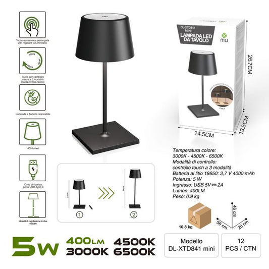 DL-XTD841MINI LAMPADA LED DA TAVOLO NERO