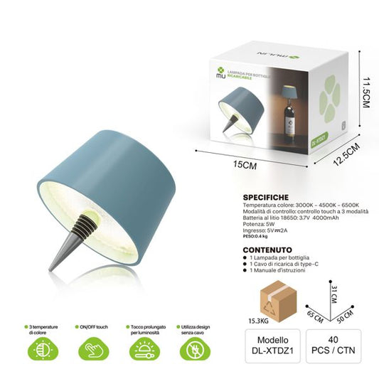 DL-XTDZ1 LAMPADA PER BOTTIGLIE RICARICABILE BLU