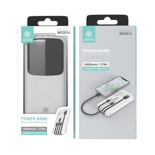IKREA WD3514 10000mAh POWER BANK CON PANTALLA DIGITALE LED BIANCO