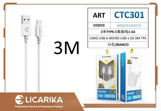 CAVO USB A TYPE-C 1.5V 3M TPE