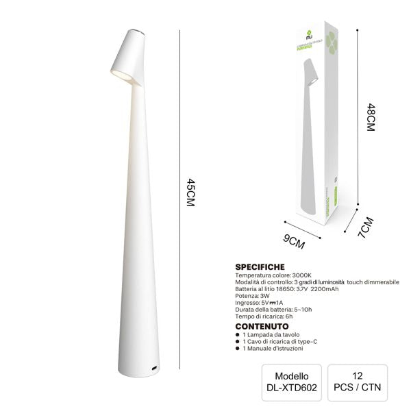 DL-XTD601 45CM LAMPADA DA TAVOLO BIANCO