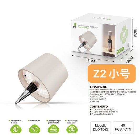 DL-XTDZ2 LAMPADA PER BOTTIGLIERICARICABILE TORTORA (PICCOLO)