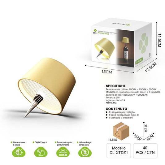 DL-XTDZ1 LAMPADA PER BOTTIGLIE RICARICABILE ORO