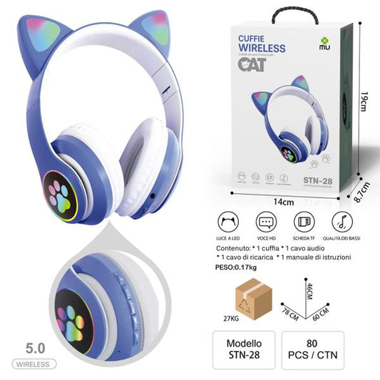 MU CUFFIE WIRELESS CAT EAR BLU