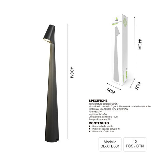 DL-XTD601 40CM LAMPADA DA TAVOLO NERO