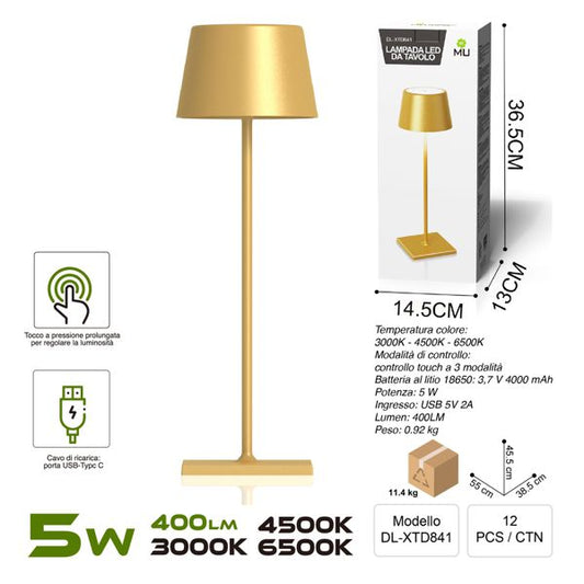 DL-XTD841 TOUCHLAMPADA IN FERRO ORO  RICARICA USB
