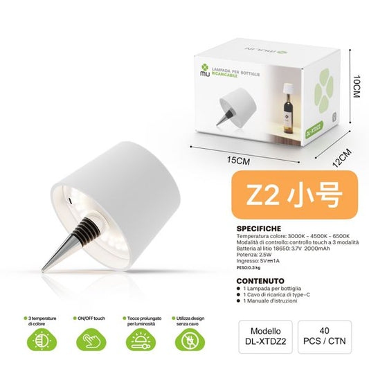 DL-XTDZ2 LAMPADA PER BOTTIGLIERICARICABILE BIANCO (PICCOLO)