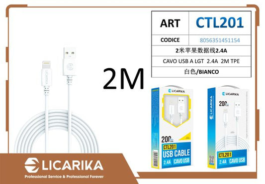 LICARIKA CAVO USB A LGT DA 2.4A 2M TPE