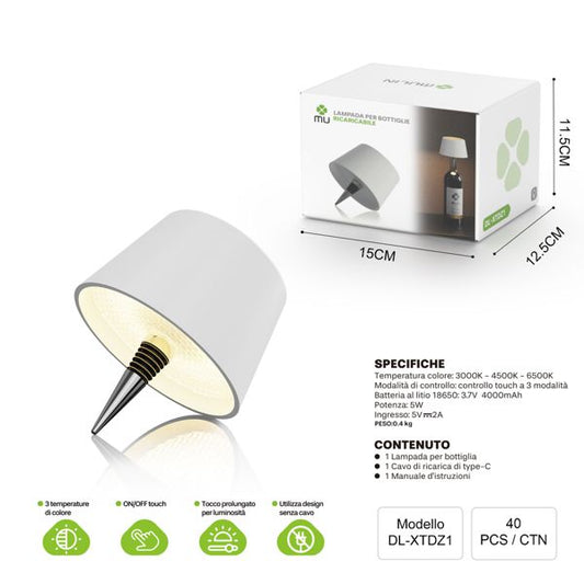 DL-XTDZ1 LAMPADA PER BOTTIGLIE RICARICABILEBIANCO