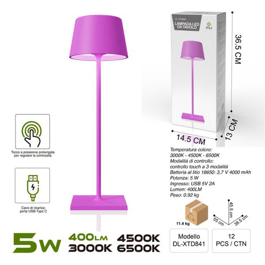 DL-XTD841 TOUCHLAMPADA IN FERRO VIOLA  RICARICA USB