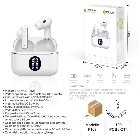 MU P109 BIANCO AURICOLARI STEREO WIRELESS