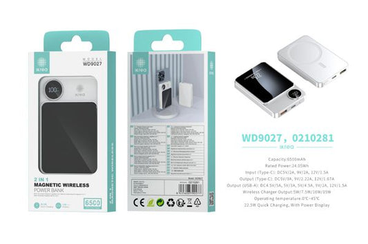 BLANCO MAGETICAL POWER POWER BANK  A RICARICA VELOCE 2 IN 1 INGRESSO TYPE-C/USB-A 6500MAH 22.5W