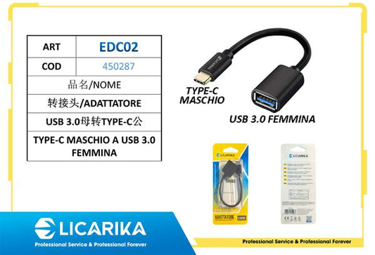 ADATTATORE TYPE-C MASCHIO A USB 3.0 FEMMINA